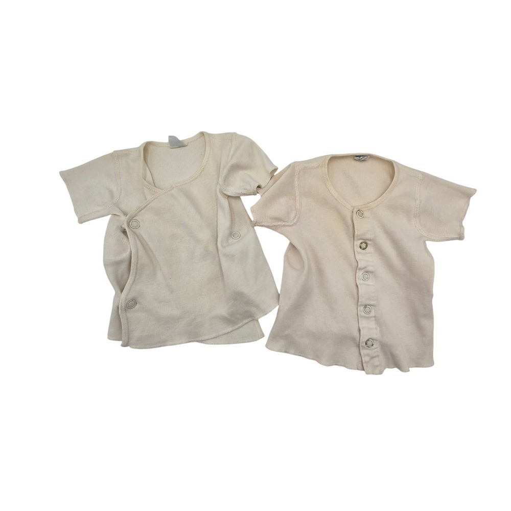 Vintage Carters Nevabind 6 Mo Cream Cotton Side Snap & Front Snap Baby Shirts 2p
